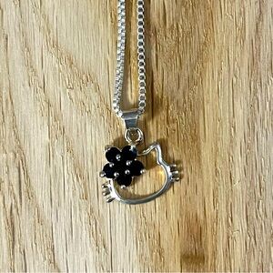 18-Inch Sterling Silver Hello Kitty Onyx Gemstone Charm Necklace NWOT